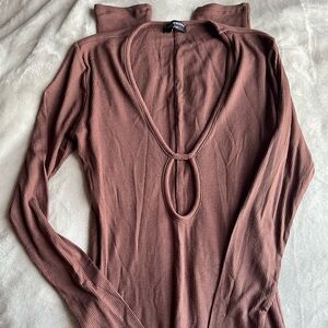 NWOT NAKED WARDROBE The Hole'd Down Ribbed Jumpsuit Chocolate Brown